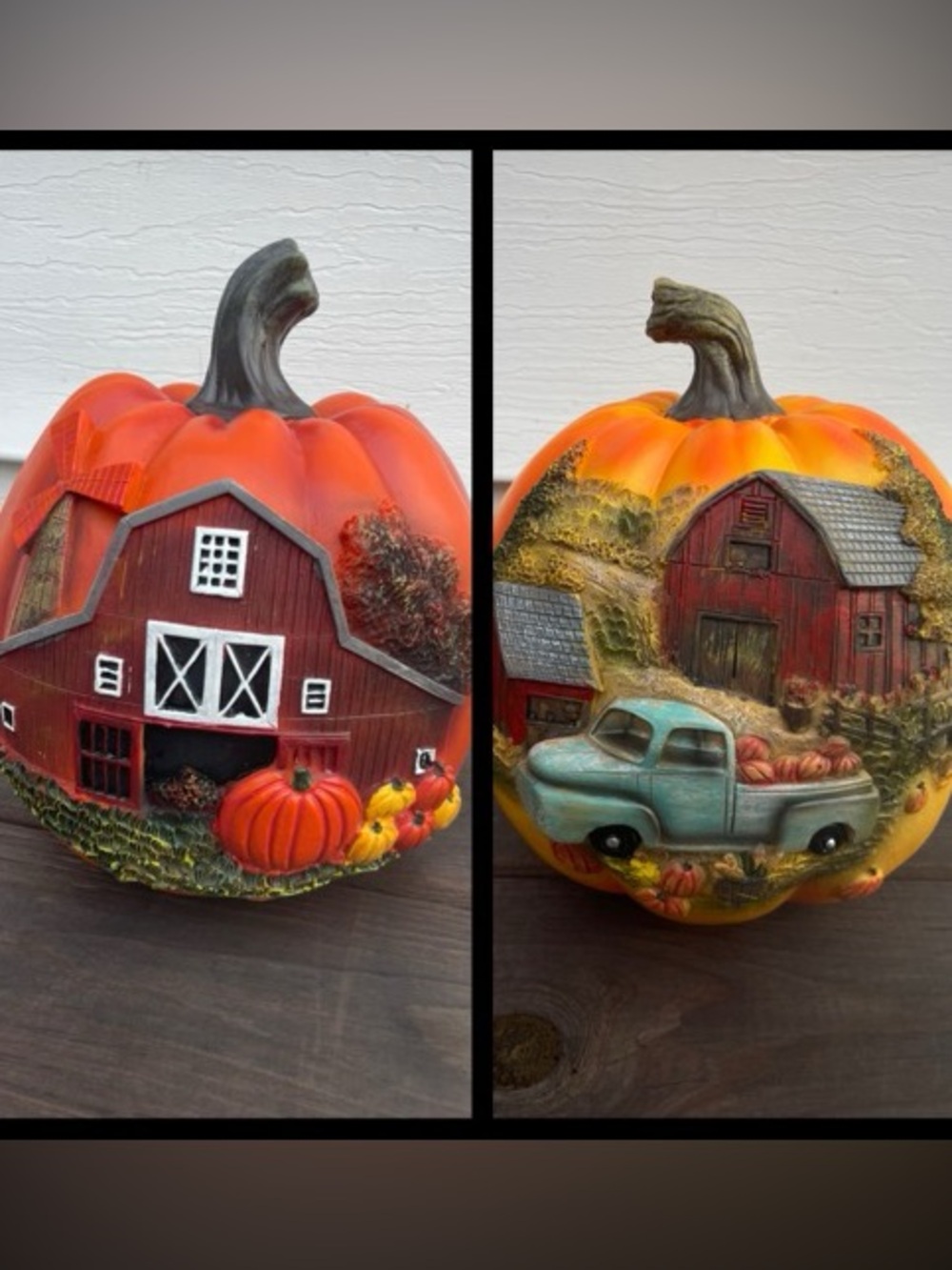 3D Pumpkin Country Barn Blue Truck Scene Decor -Thanksgiving Fall Autumn